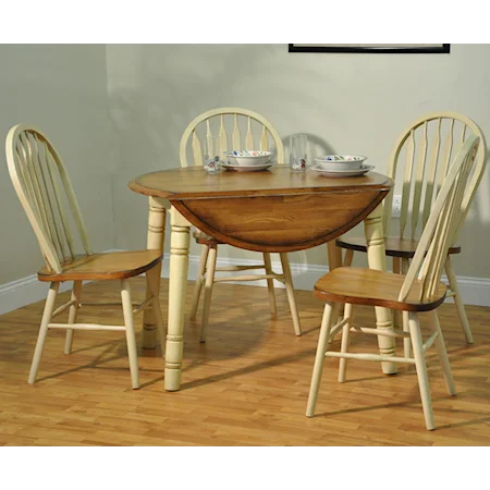 White-Trimmed Drop Leaf Table with 4 Bow Back Side Chairs